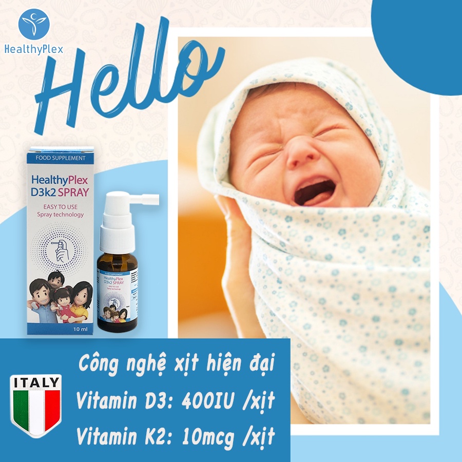 Healthyplex D3K2 Spray  - D3 K2 dạng xịt cho bé giúp tăng chiều cao, hỗ trợ xương, răng chắc khỏe