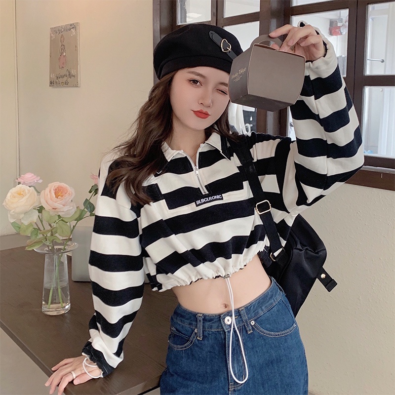 Áo Sweater Dáng Rộng Kẻ Sọc Kiểu Hàn Quốc Thời Trang Mùa Thu 2022 Cho Nữ