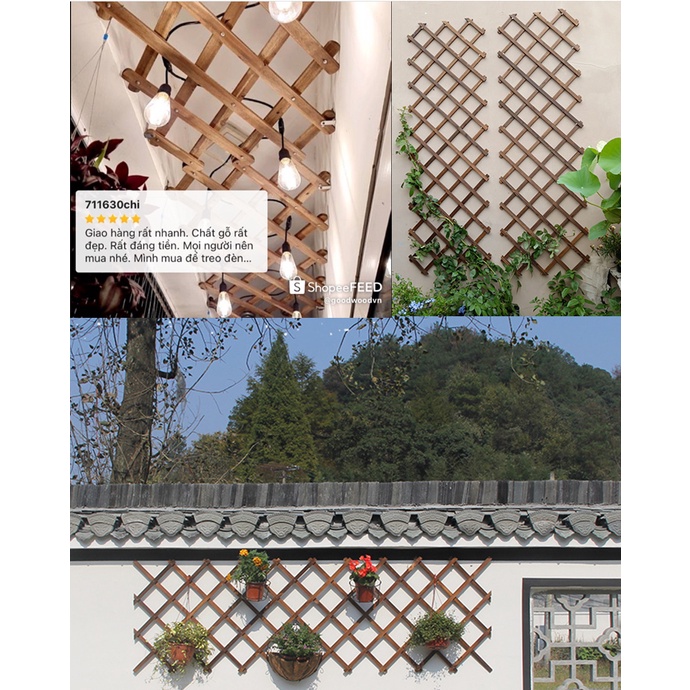 Giàn hoa hồng leo, giàn cây gỗ treo ban công R60xC140cm, Gìàn hoa hồng bụi,hàng rào gỗ cho cây hoa leo XK Nhật Bản