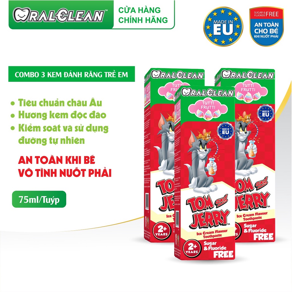 Bộ 3 kem đánh răng cho bé OralClean Tom and Jerry Tutti-Frutti