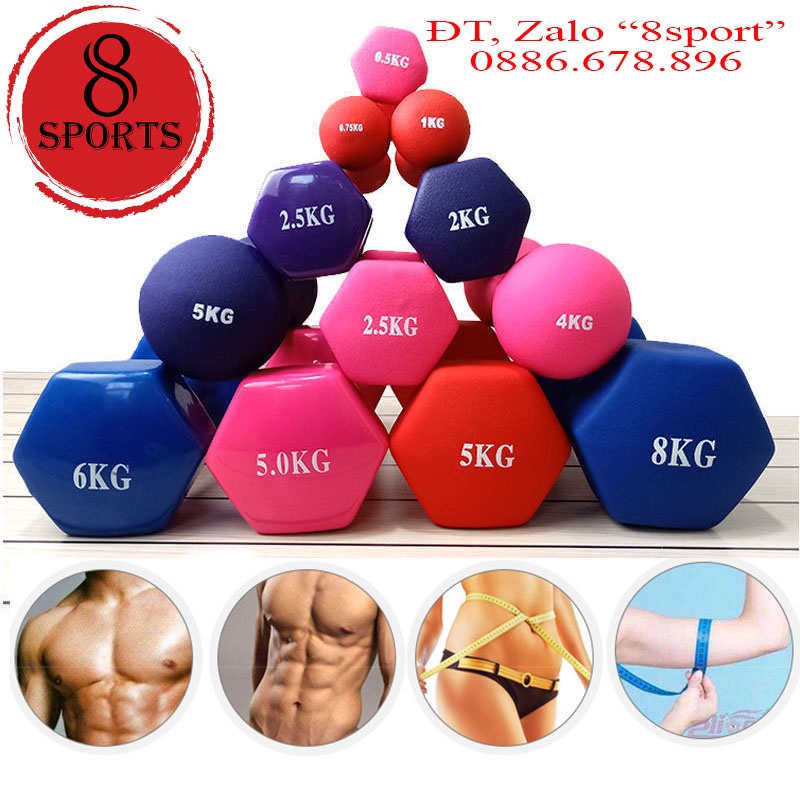 Tạ bọc cao su cao cấp, tạ tay 1kg, 2kg, 3kg, 4kg, 5kg chuyên dùng tập gym