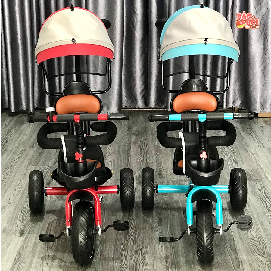 Xe đạp + đẩy 3 bánh có mái che , yên đệm cao cấp cho bé( ảnh thật)