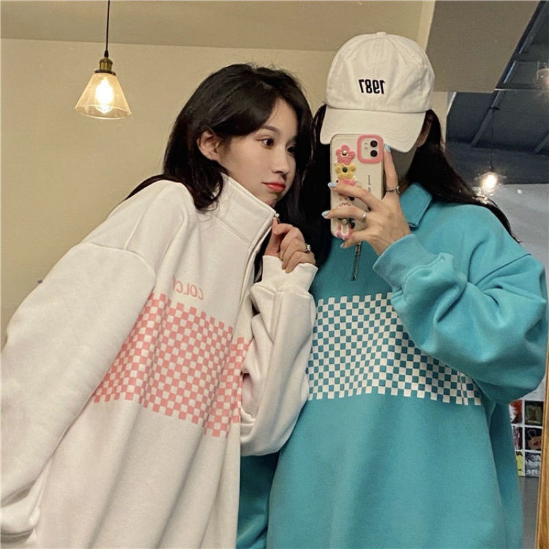 Áo Sweater Cổ Polo Dáng Rộng Họa Tiết Kẻ Sọc Thời Trang Xuân Thu 2022 Mới Cho Nữ