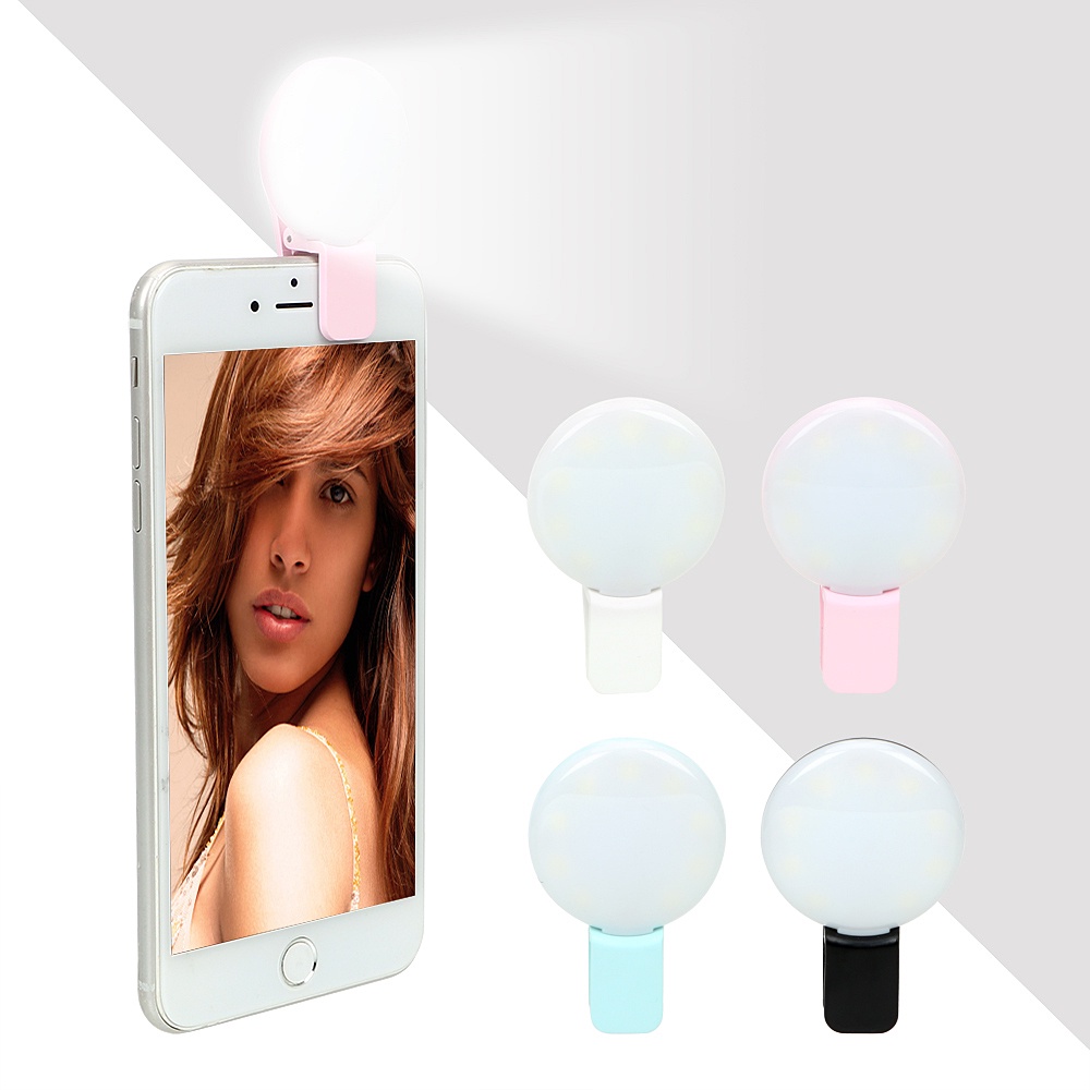 Đèn LED Tròn Mini Kèm Kẹp Gắn Điện Thoại Có Thể Sạc Lại Bằng Cổng USB Hỗ Trợ Chụp Ảnh Selfie