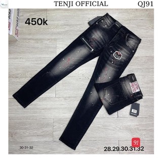 Quần jean nam TENJI  QJ91 đen chất bò co dãn họa tiết khóa ngang đùi kiểu dáng kinnny cá tính size (28-32+34)