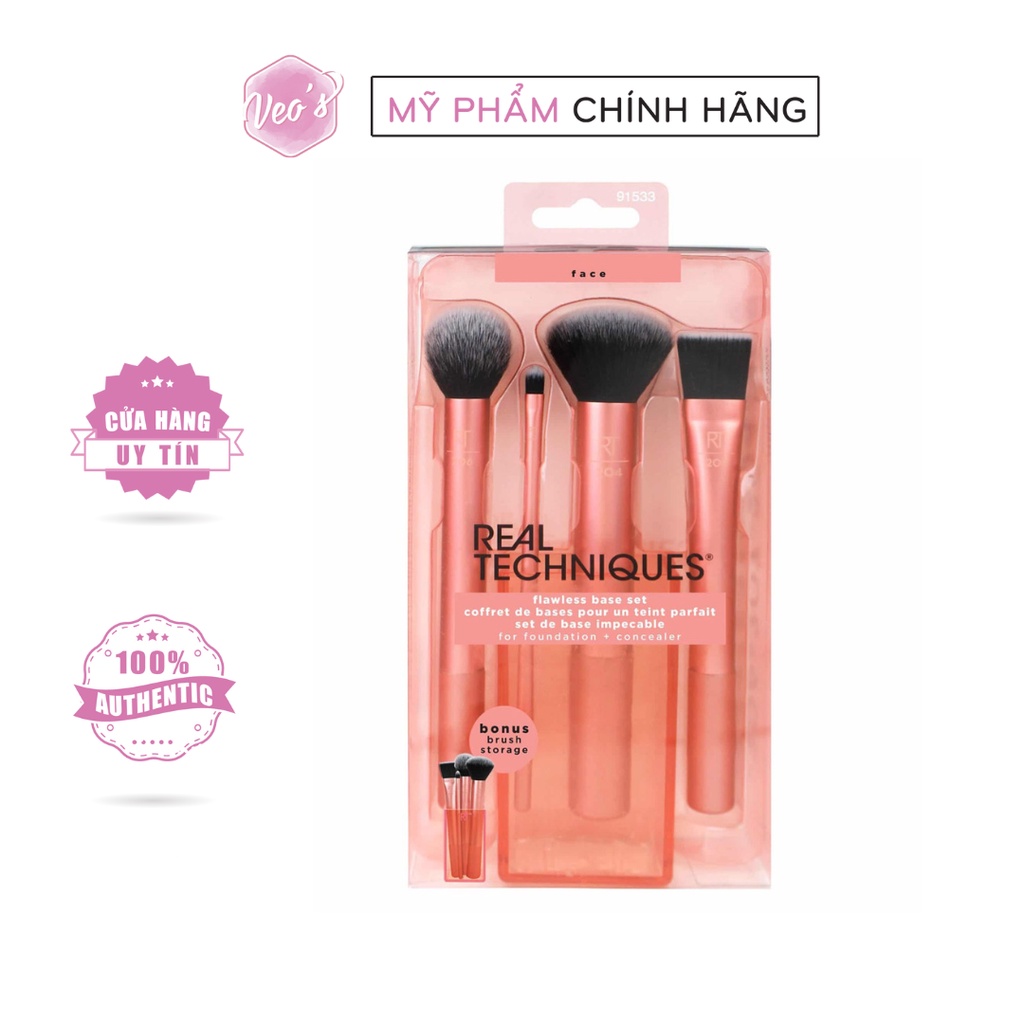 Bộ Cọ Trang Điểm Real Techniques Flawless Base Set 4 Cây Và Bộ Real Techniques Everday Essentials