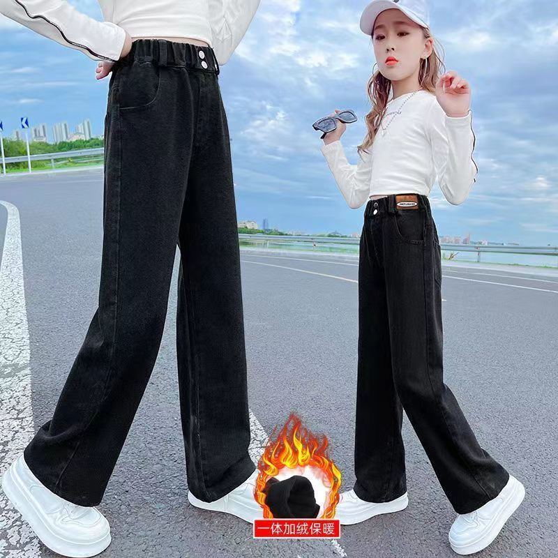 Quần legging Denim Ống Rộng Thời Trang Thu Đông Mới 2022 Cho Bé Gái 12 Tuổi