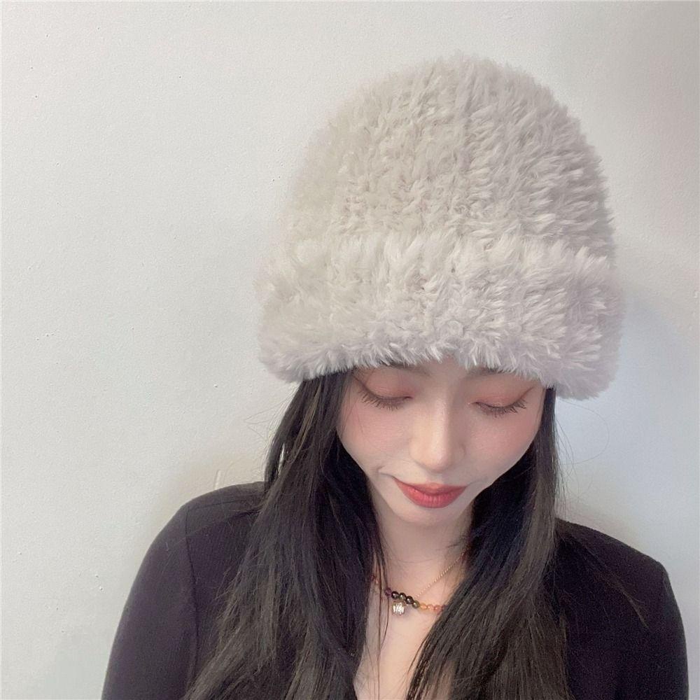 Mũ Beanie Vải Lông Màu Sắc Trơn Giữ Ấm Mùa Đông