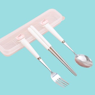 Bộ Thìa Dĩa Cán Heo kèm Đũa Cán Sứ cao cấp dễ thương bộ đũa thìa dĩa dùng cơm văn phòng,du lịch