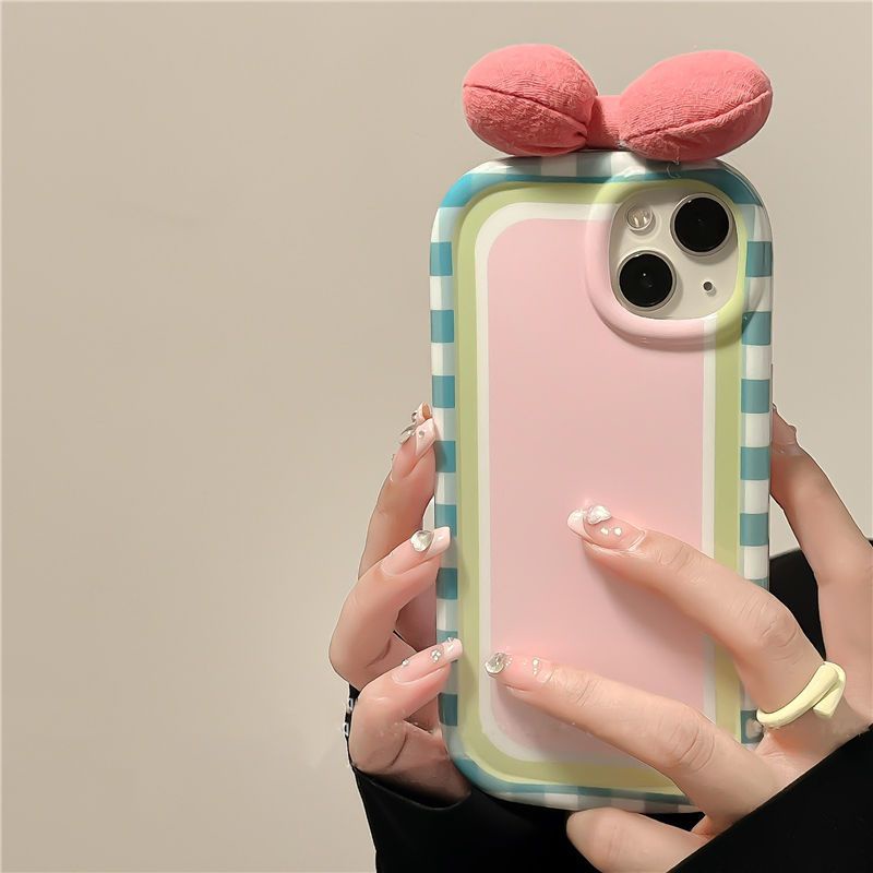 Ốp Điện Thoại Viền Sọc Đính Nơ Cho iPhone 12 13 11 Pro Max X Xs Max Xr rfijdfj4