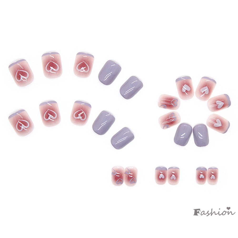 Bộ Móng Tay Giả Ngắn Bằng Acrylic Bóng Màu Xanh Dương Phong Cách Pháp Thời Trang Cho Nữ