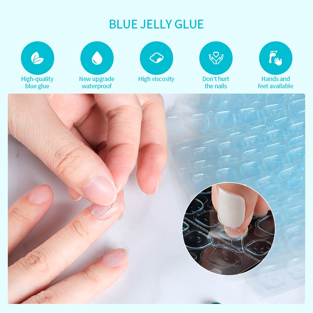 Set 240/ 720/ 1200 miếng dán móng tay giả foreverLily 2 mặt màu xanh dương tự dính chống nước
