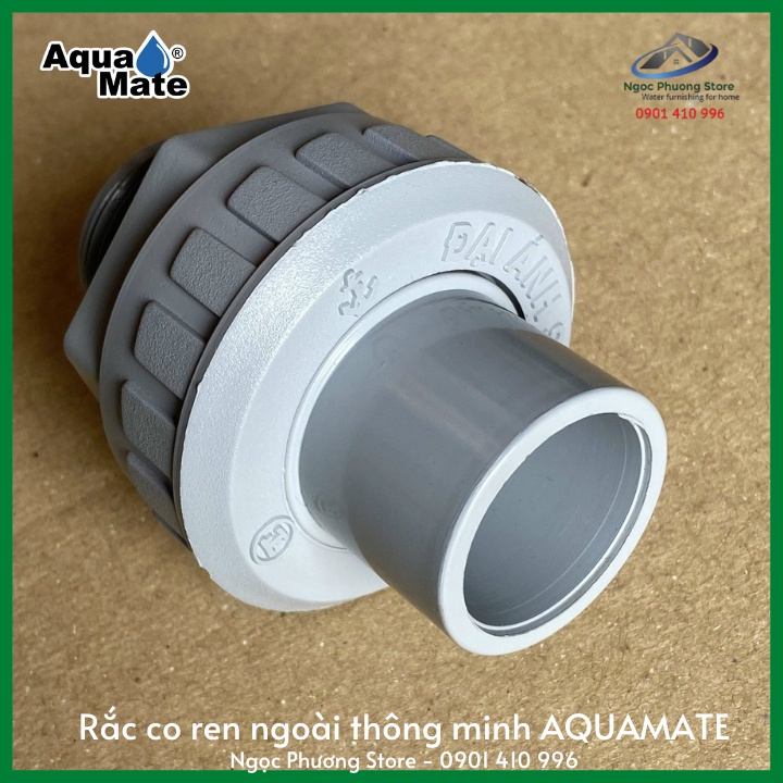 Rắc co nhựa ren ngoài 34mm  cắm ống PVC 27mm AQUAMATE