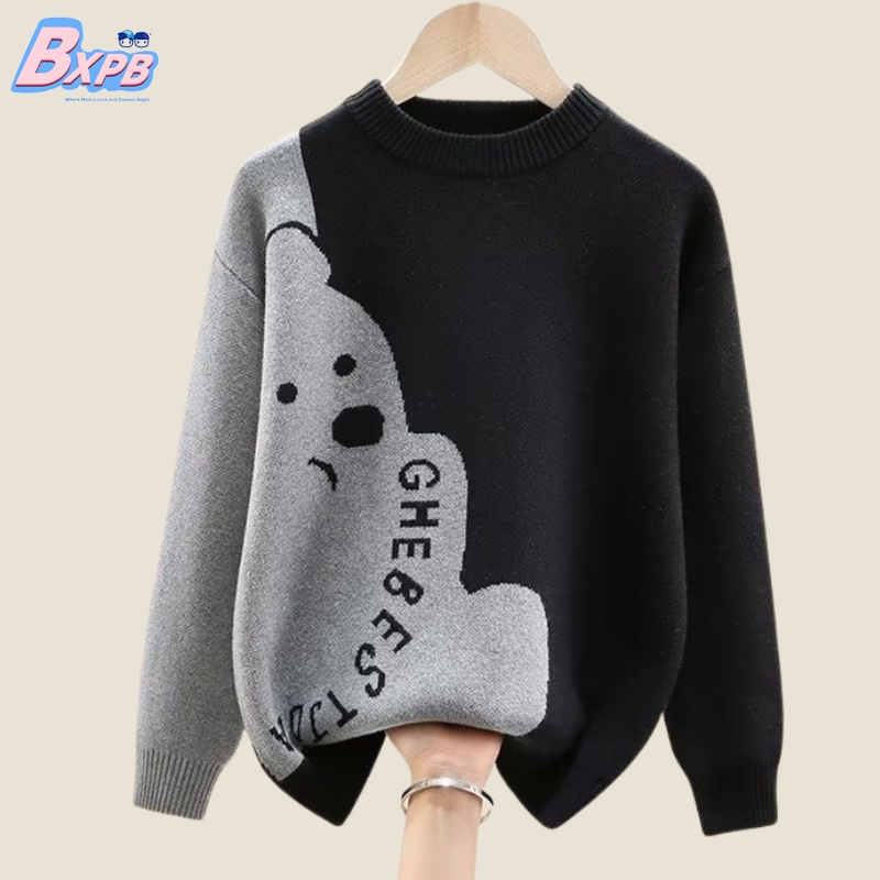 Áo sweater BXPB dệt kim dáng rộng thoải mái ấm áp cho bé trai 3-15 tuổi