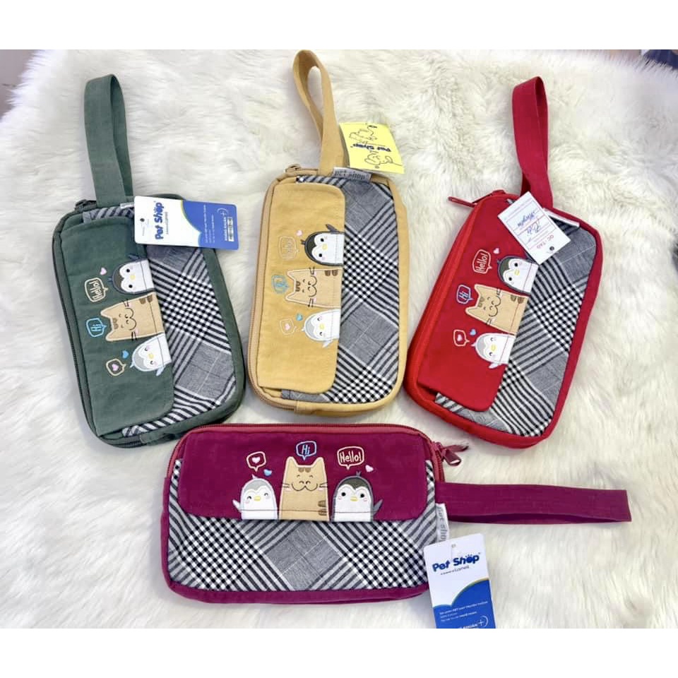 Bóp ví vải cầm tay 2 ngăn đựng vừa điện thoại có dây xách PET SHOP NOZ-289