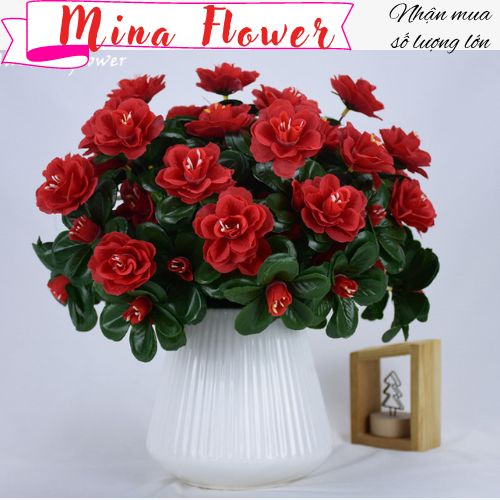 Hoa giả Hoa đỗ quyên giả 12 nhánh Trang trí nhà cửa Phụ kiện trang trí ban công, chậu mini - Mina Flower