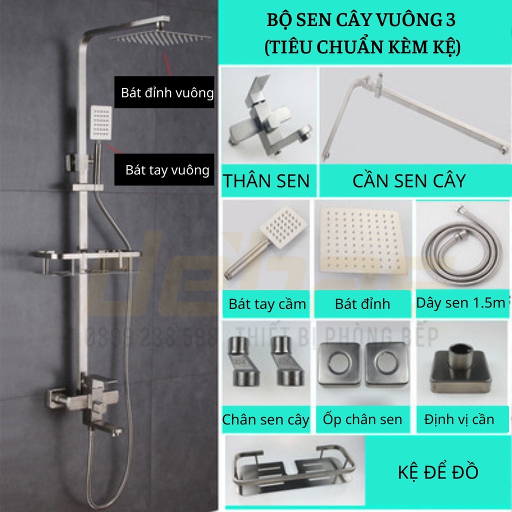 Sen cây inox 304 nóng lạnh vuông cao cấp tắm đứng Debas SCI-03