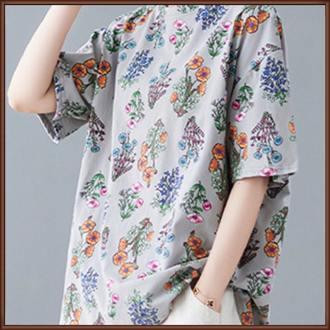 Áo Thun Tay Ngắn Cổ Tròn In Hình Hoa Dành Cho Nữ Plus Size