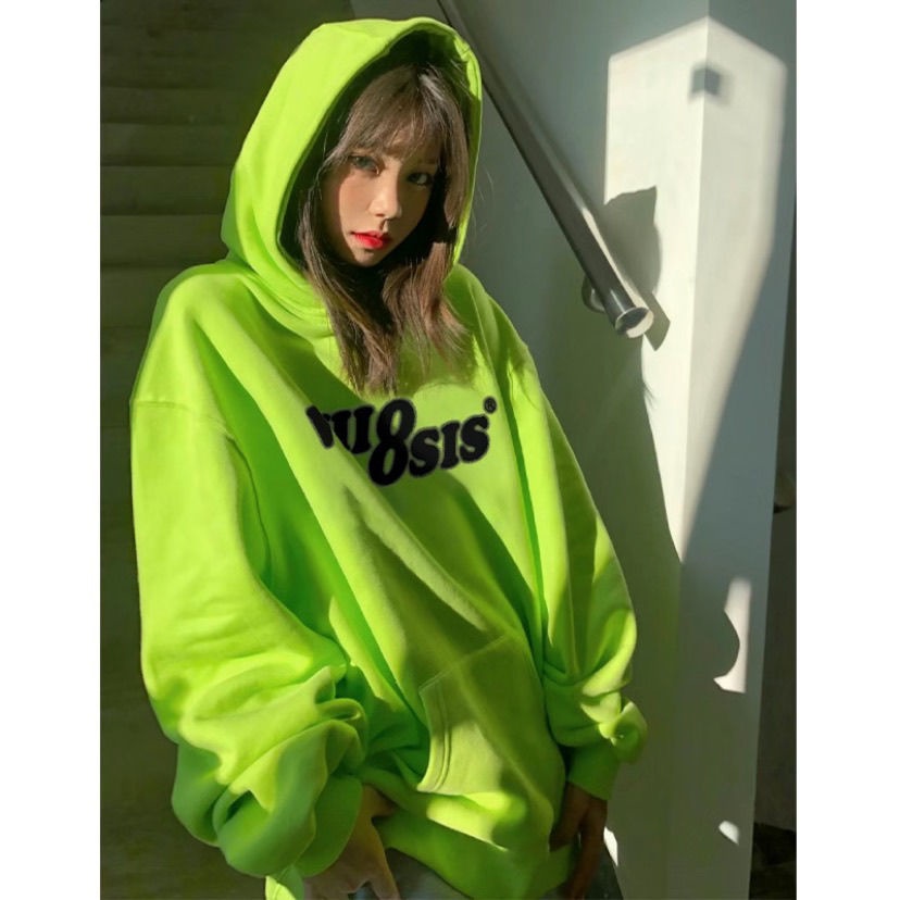 Áo Sweater Dáng Rộng Màu Xanh Lá Dạ Quang Phong Cách Retro Mỹ Thời Trang Thu Đông Mới
