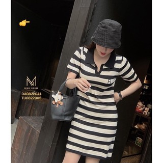 Đầm gân polo form suông hoạ tiết sọc ngang basic