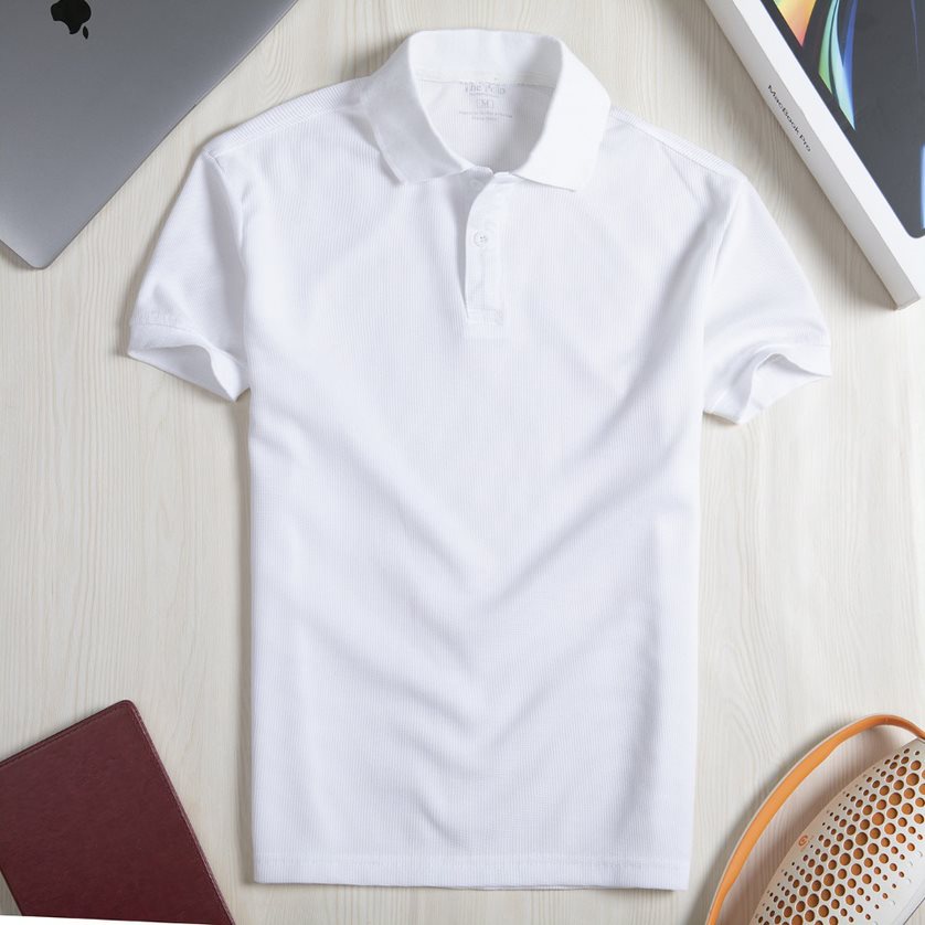 Áo thun POLO TRẮNG cổ bẻ chất liệu cotton&PE co giãn cao cấp chuẩn form - DeBlackWhite