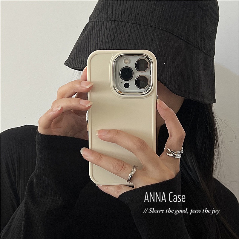 Ốp điện thoại kim loại màu trắng sữa dành cho iPhone 14 Pro 12 13 Promax 11