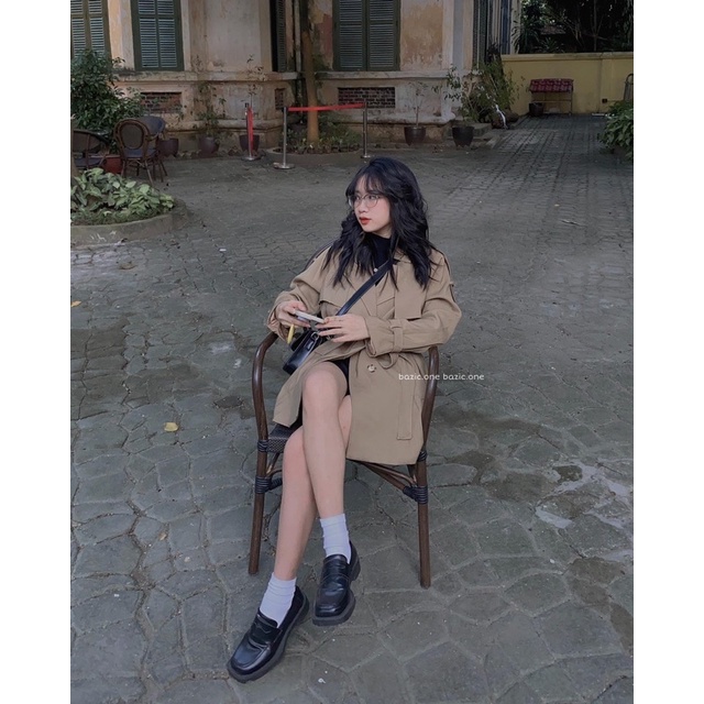 Áo trench coat 2 lớp, áo măng tô dáng dài kèm đai Bazic one