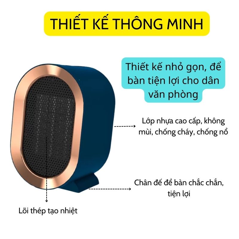 [HN HỎA TỐC 1H] Quạt sưởi mini JIASHI, máy sưởi ấm mùa đông để bàn tiện lợi cho dân văn phòng 2 mức công suất 500W QSM05