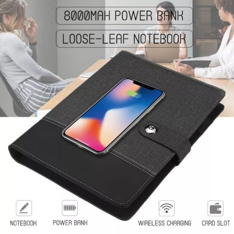 SỔ TAY KÈM SẠC DỰ PHÒNG THÔNG SỐ A5 8000 MAH + 16G USB + SẠC KHÔNG DÂY + LED LOGO RSN-NY1