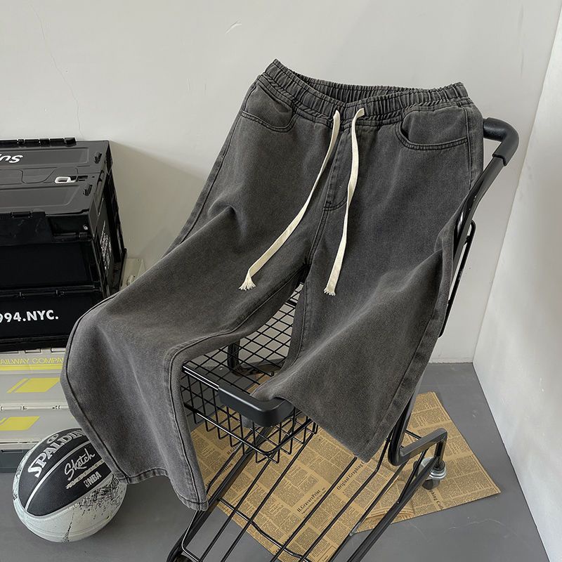 Jeans men's thin loose straight pants men's trend Joker retro elastic waist wide leg pantsquần jean ống rộng nam