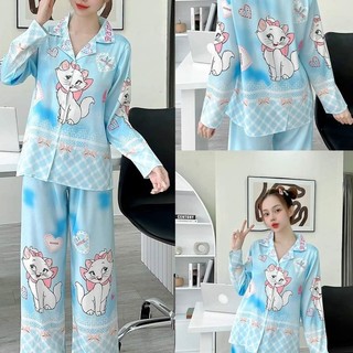 Bộ đồ ngủ tay dài lụa gấm xước họa tiết sang trọng mùa hè