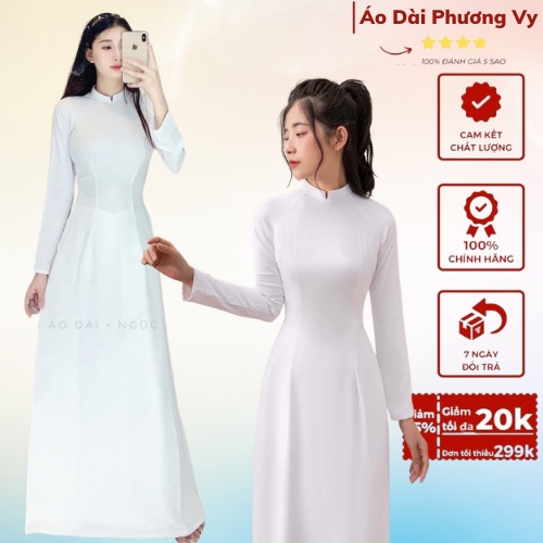 Áo Dài Trắng Học Sinh cho các bạn nữ sinh mặc trẻ trung , cổ vuông V nhẹ nhàng với thiết kế tay lỡ trẻ trung