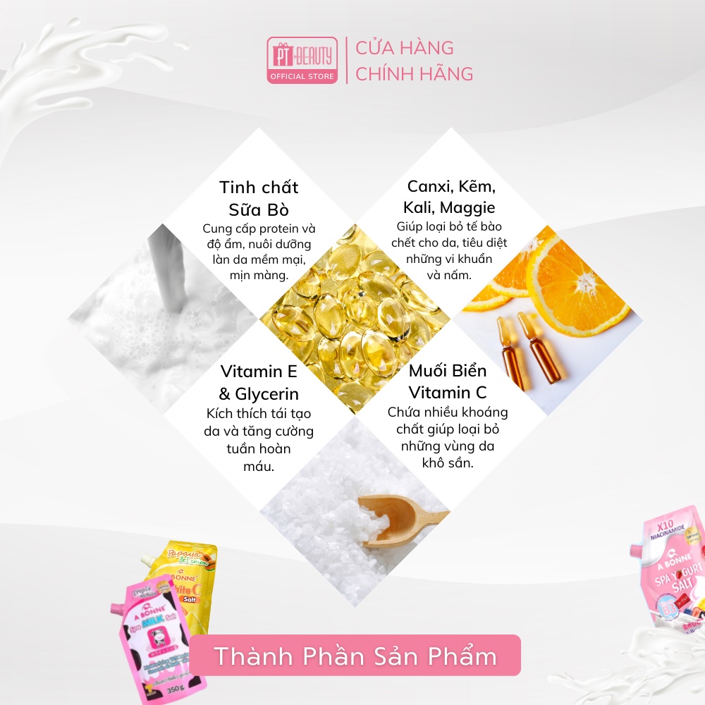 Muối tắm sữa bò tẩy tế bào chết A Bonne Spa Milk Salt Thái Lan 350 gam