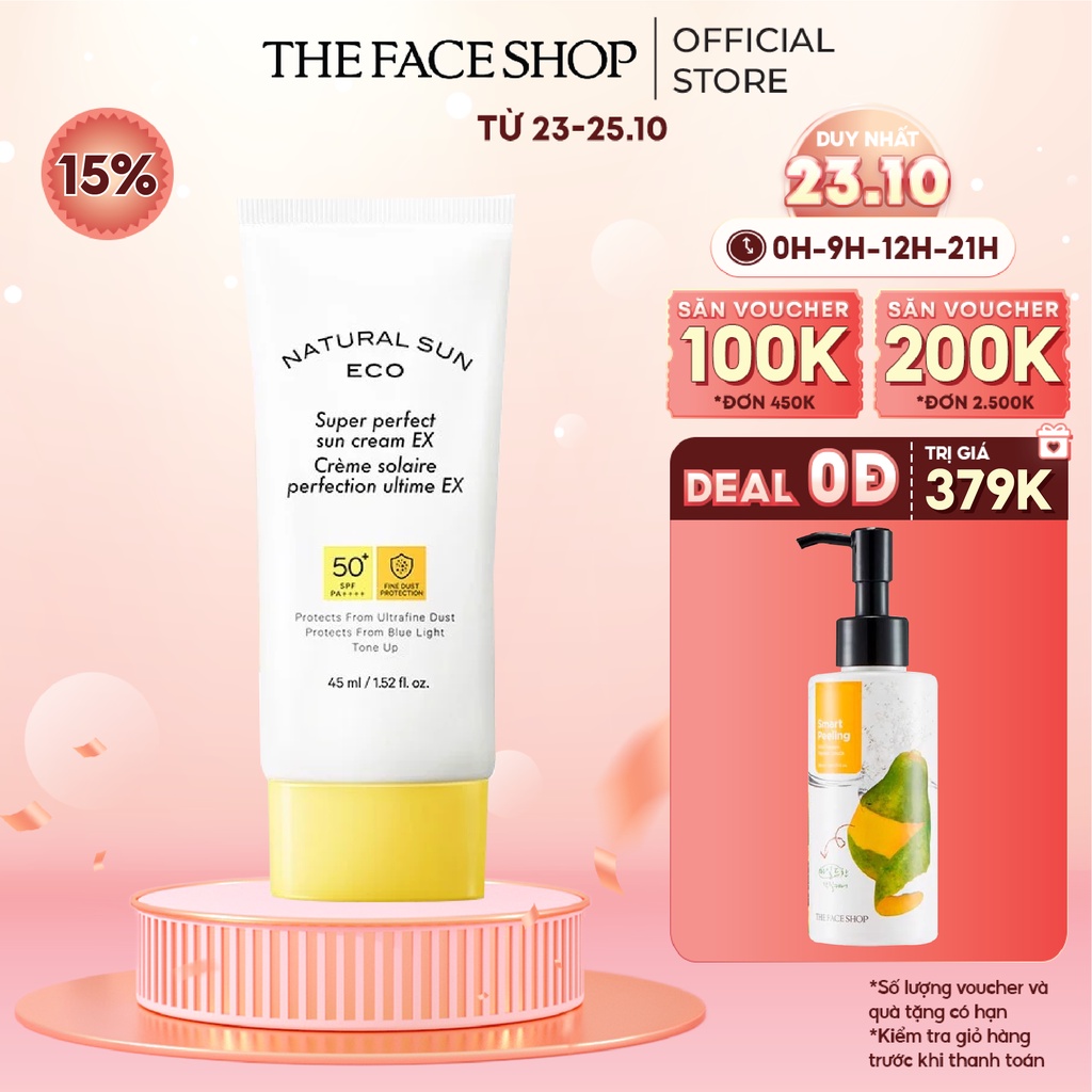 Kem Chống Nắng Chống Bụi Mịn Ánh Sáng Xanh THEFACESHOP NATURAL SUN ECO SUPER PERFECT SUN CREAM EX SPF50+ PA++++ 45ml/75m