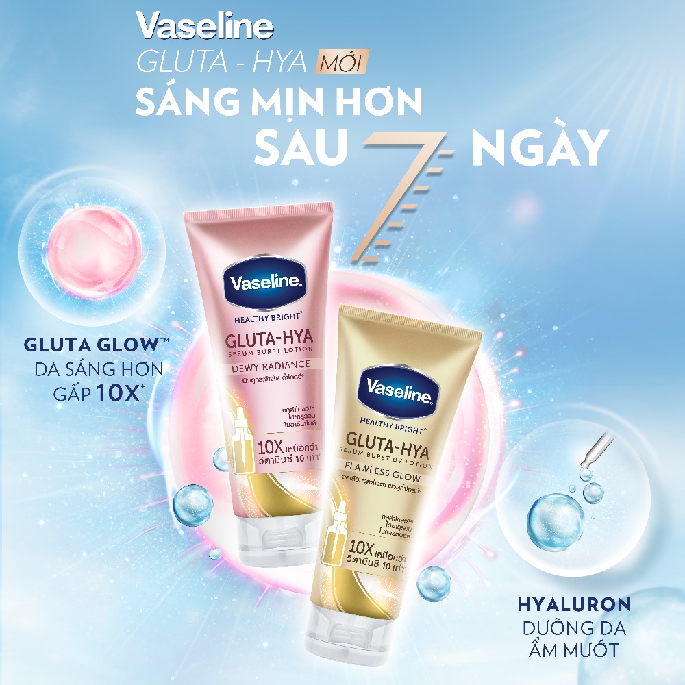 Combo 2 Sữa dưỡng thể Vaseline Gluta-Hya Dưỡng Da Sáng Mịn Sau 7 Ngày 330 ML/chai