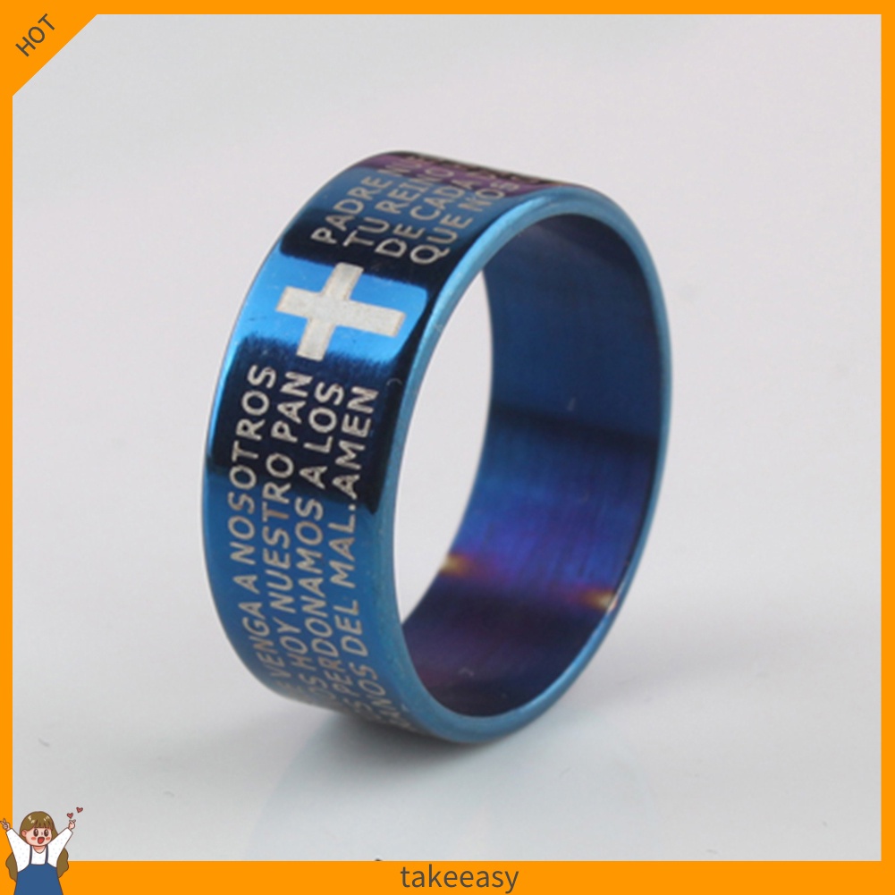 Nhẫn đeo tay bằng thép titan họa tiết chữ thập thời trang cho cặp đôi