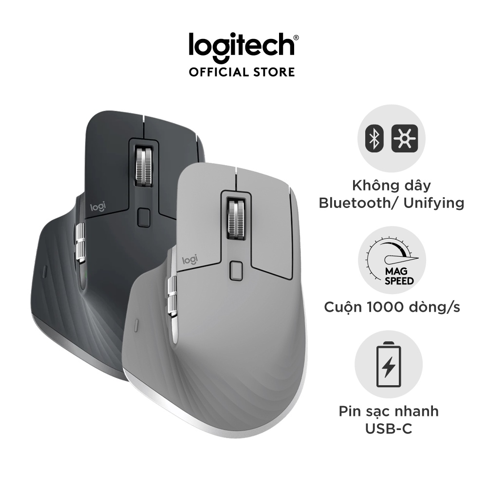Chuột không dây Bluetooth Logitech MX Master 3 - Form to, sạc nhanh USB-C, có bản cho Mac