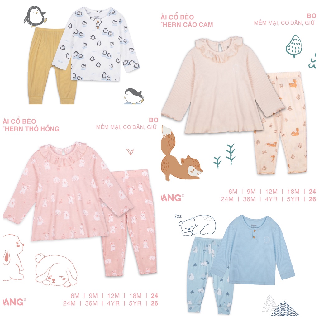 Chaang bộ quần áo dài tay bo gân cho bé trai bé gái Chaang Northern AW2022D14