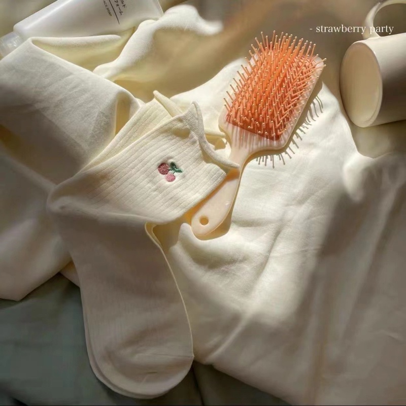 Vớ Cổ Trung Viền Cong In Họa Tiết Hoa / Gấu / Cherry Mềm Mại Phong Cách Nhật Bản Dễ Thương Cho Nữ