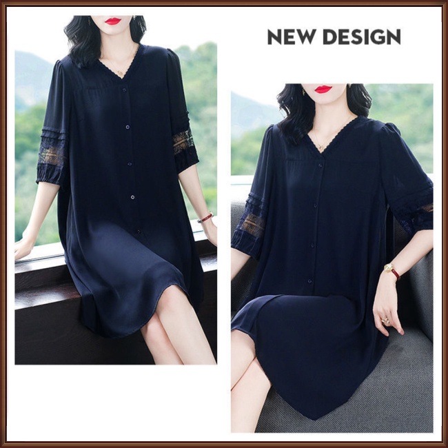 Đầm Midi Tay Lỡ Cổ Chữ V Màu Sắc Thanh Lịch Có Size Lớn Cho Nữ