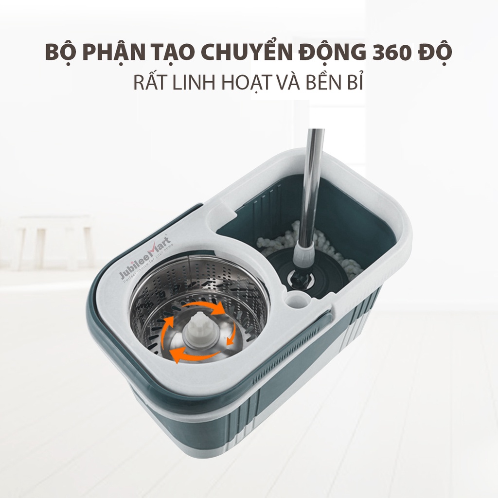 FreeShip - Bộ lau nhà cao cấp xoay 360 độ Bộ lau nhà thông minh tự vắt Jubilee Mart, Bộ lau nhà đa năng 360 lồng Inox