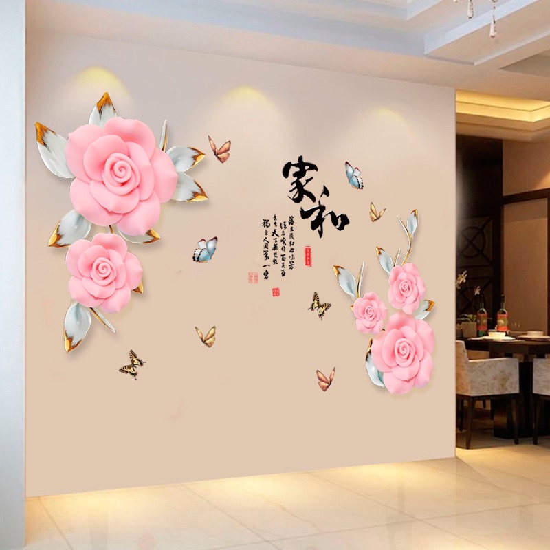 Decal Dán Tường mẫu Hoa Hồng 3d( kèm kích thước)