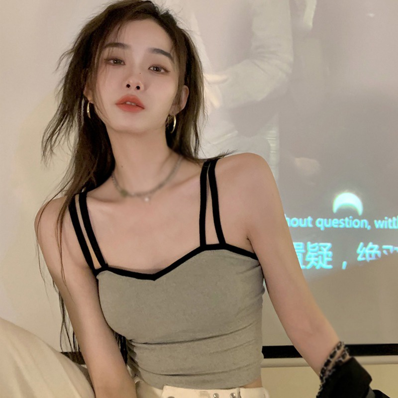 Áo Hai Dây Ngắn Sát Nách Có Đệm Ngực Phong Cách Hàn Quốc Gợi Cảm Cho Nữ