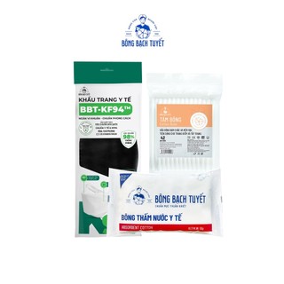 Combo 3 món bông bạch tuyết: kf94 gói + bông y tế 5g + tăm bông nl