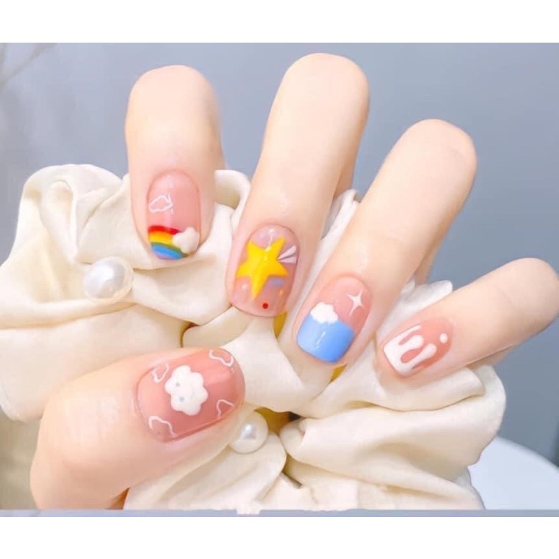 Nailbox ,10 móng úp thiết kế , vẽ hoạ tiết nhiều màu.