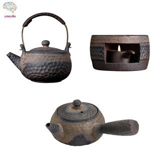Ấm trà bằng gốm kèm giá đỡ nến phong cách retro nhật bản