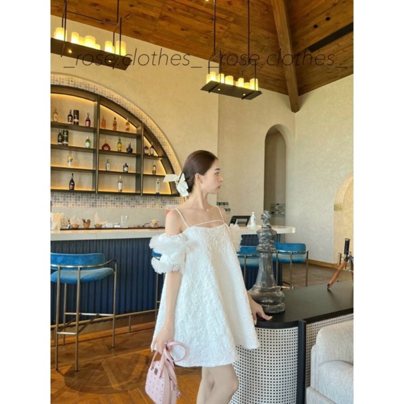 💢Váy trễ vai xốp bèo tay xinhh sang hết nút💯💯