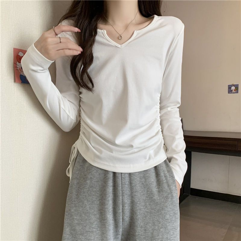 Áo Thun Dài Tay Phối Dây Rút Thời Trang Mùa Thu Cho Nữ