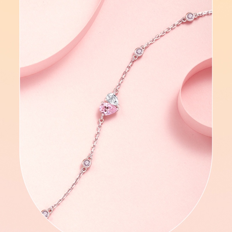 Vòng đeo tay Hàn Quốc, vòng đeo tay sang trọng đơn giản, vòng đeo tay kim cương màu hồng, vòng đeo tay hình trái tim, vòng đeo tay thời trang dành cho phụ nữ