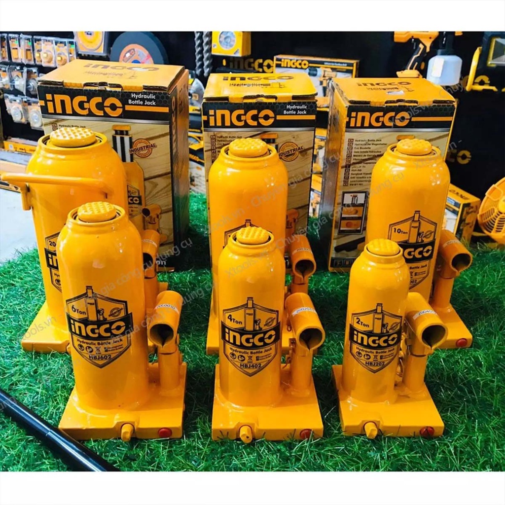 Kích đội thủy lực INGCO HBJ1202 12 tấn, có van an toàn, chiều cao tối thiểu 230mm, tối đa 465mm, nâng ô tô công nghiệp